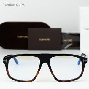 Tom Ford Men Eyeglasses Black Havana Blue Light Block Aviator FT5901-B-N 056 NEW